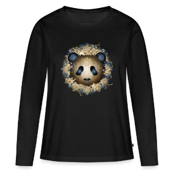 Belle tête d’ours panda dans des tons dorés et bleus - T-shirt manches longues Premium bio Femme - noir - Devant - Julia (174cm)