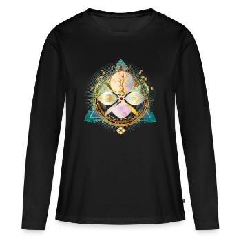 Amulette avec arbre doré et éléments de la nature - T-shirt manches longues Premium bio Femme - noir - Devant - Julia (174cm)