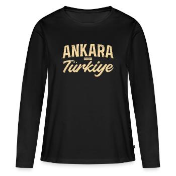Ankara Türkiye Vintage Lettrage - T-shirt manches longues Premium bio Femme - noir - Devant - Julia (174cm)