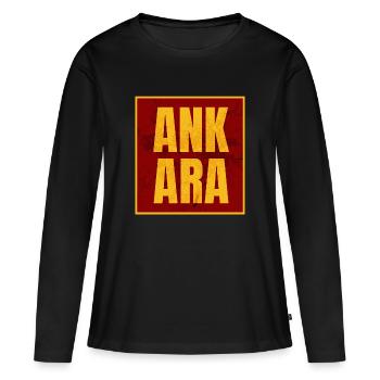Ankara Lettres majuscules Jaune Rouge - T-shirt manches longues Premium bio Femme - noir - Devant - Julia (174cm)