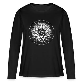 Mandala floral linogravé en cercle - T-shirt manches longues Premium bio Femme - noir - Devant - Julia (174cm)