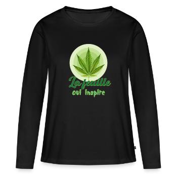 La feuille qui inspire - Feuille de cannabis - Bob - T-shirt manches longues Premium bio Femme - noir - Devant - Julia (174cm)
