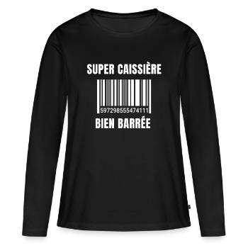 caissière, hôtesse de caisse, grande surface - T-shirt manches longues Premium bio Femme - noir - Devant - Julia (174cm)