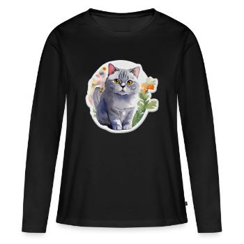 Britisch Kurzhaar - Frauen Premium Bio Langarmshirt - Schwarz - Vorne - Julia (174cm)