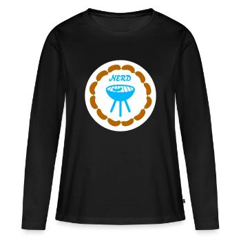 Chaîne de saucisses Grillades Nerd Camping Bratwurst Grill - T-shirt manches longues Premium bio Femme - noir - Devant - Julia (174cm)