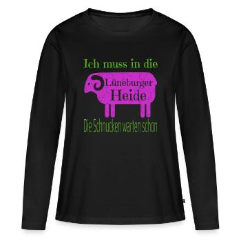 Lüneburger Heide Motiv mit Heidschnucke - Frauen Premium Bio Langarmshirt - Schwarz - Vorne - Julia (174cm)