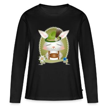 Petit lapin en costume traditionnel avec chapeau et lederhosen - T-shirt manches longues Premium bio Femme - noir - Devant - Julia (174cm)