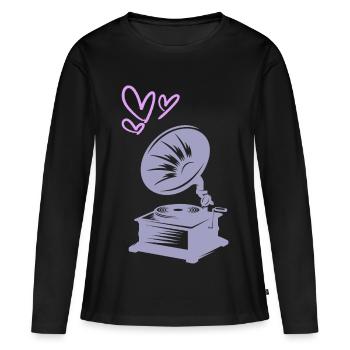 Musique Vintage Gramophone - T-shirt manches longues Premium bio Femme - noir - Devant - Julia (174cm)