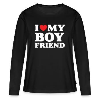 J’aime mon petit ami - T-shirt manches longues Premium bio Femme - noir - Devant - Julia (174cm)