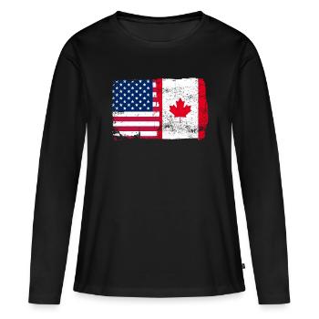 Sterne und Ahorn-Banner - Frauen Premium Bio Langarmshirt - Schwarz - Vorne - Julia (174cm)