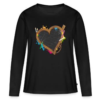 Tafel in Herzform mit Schulzubehör für Schulanfang - Frauen Premium Bio Langarmshirt - Schwarz - Vorne - Julia (174cm)