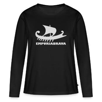 Schiff Empuriabrava/ Schrift hellgrau - Frauen Premium Bio Langarmshirt - Schwarz - Vorne - Julia (174cm)