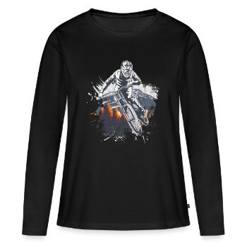 Brosse à vélo de montagne - T-shirt manches longues Premium bio Femme - noir - Devant - Julia (174cm)