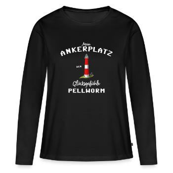 Pellworm , Ankerplatz der Glücksgefühle - Frauen Premium Bio Langarmshirt - Schwarz - Vorne - Julia (174cm)
