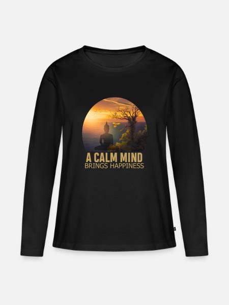 Ein ruhiger Geist bringt Glück - Frauen Premium Bio Langarmshirt - Schwarz