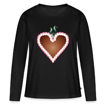 Lebkuchenherz Volksfest mit Zuckerguß und Schleife - Frauen Premium Bio Langarmshirt - Schwarz - Vorne - Julia (174cm)