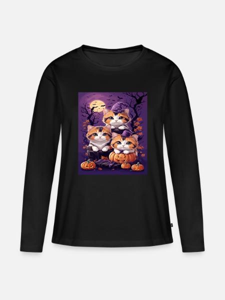 Trio von Kätzchen im Halloween-Stil - Frauen Premium Bio Langarmshirt - Schwarz