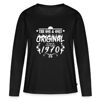 1970 - Baujahr 1970 - Jahrgang 1970 - Frauen Premium Bio Langarmshirt - Schwarz - Vorne - Julia (174cm)