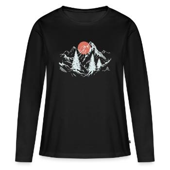 Purpurrote Sonne über den Alpenkiefern - Frauen Premium Bio Langarmshirt - Schwarz - Vorne - Julia (174cm)