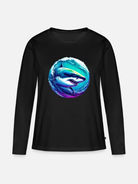 Weißer Hai - Frauen Premium Bio Langarmshirt - Schwarz