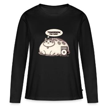Fitness grouch chat - T-shirt manches longues Premium bio Femme - noir - Devant - Julia (174cm)