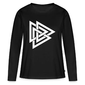 Ligne de tresse géométrique - T-shirt manches longues Premium bio Femme - noir - Devant - Julia (174cm)