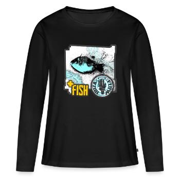 Aquatic Fish Illustration with Activist Badge - Frauen Premium Bio Langarmshirt - Schwarz - Vorne - Julia (174cm)