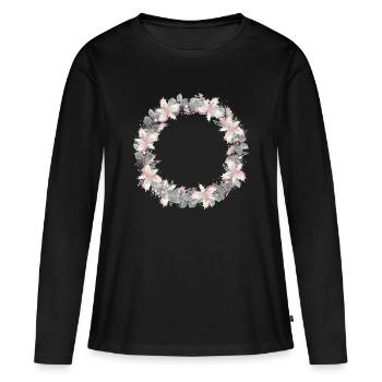 couronne argentée d’eucalyptus et de houx - T-shirt manches longues Premium bio Femme - noir - Devant - Julia (174cm)