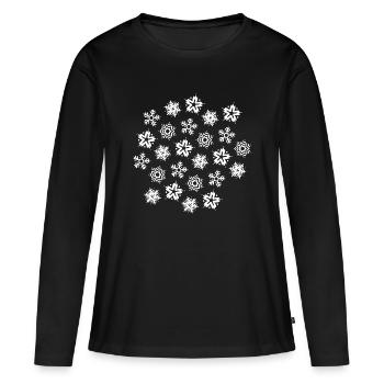 Motif : Flocons de neige, Cristaux de neige, Neige, Hiver - T-shirt manches longues Premium bio Femme - noir - Devant - Julia (174cm)