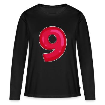 NEUF - 9 - Chiffre rouge - T-shirt manches longues Premium bio Femme - noir - Devant - Julia (174cm)