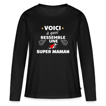 Humour maman super héroïne insoumise - T-shirt manches longues Premium bio Femme - noir - Devant - Julia (174cm)