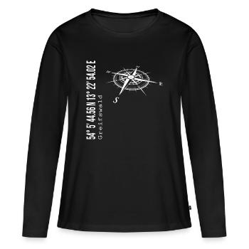 Koordinaten Greifswald - Frauen Premium Bio Langarmshirt - Schwarz - Vorne - Julia (174cm)