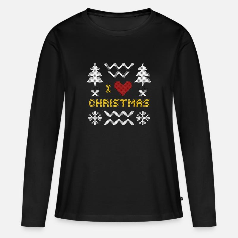 Weihnachtsherz Strickmuster Design - Frauen Premium Bio Langarmshirt - Schwarz