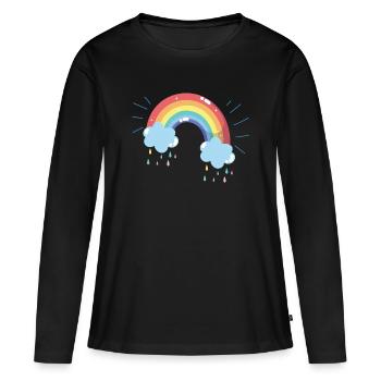 Pastellfarbener Regenbogen Regenwolke - Frauen Premium Bio Langarmshirt - Schwarz - Vorne - Julia (174cm)