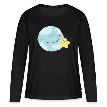 Pastel Planète Coeurs - T-shirt manches longues Premium bio Femme - noir - Devant - Julia (174cm)