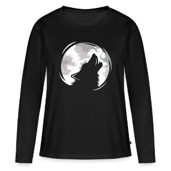 Wolf Wölfe jaulen Mond Abend Dunkel Tiere Natur - Frauen Premium Bio Langarmshirt - Schwarz - Vorne - Julia (174cm)