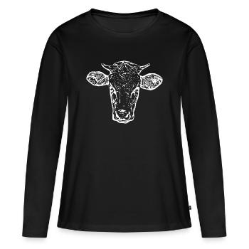 drôle vache tête de vache blanc cadeau fermier - T-shirt manches longues Premium bio Femme - noir - Devant - Julia (174cm)