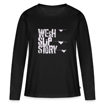 Wesh slip story - T-shirt manches longues Premium bio Femme - noir - Devant - Julia (174cm)