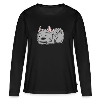 Famille Chat - Chat avec bébé - Parent isolé - T-shirt manches longues Premium bio Femme - noir - Devant - Julia (174cm)