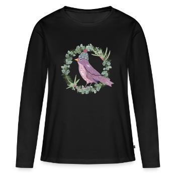 Oiseau au gui et à l’eucalyptus dans l’ambiance hivernale - T-shirt manches longues Premium bio Femme - noir - Devant - Julia (174cm)