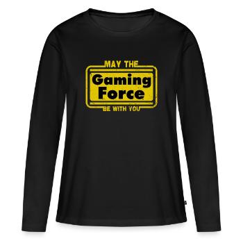 Que la force du jeu soit avec vous - T-shirt manches longues Premium bio Femme - noir - Devant - Julia (174cm)