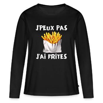 frites, manger des frites, fast food - T-shirt manches longues Premium bio Femme - noir - Devant - Julia (174cm)