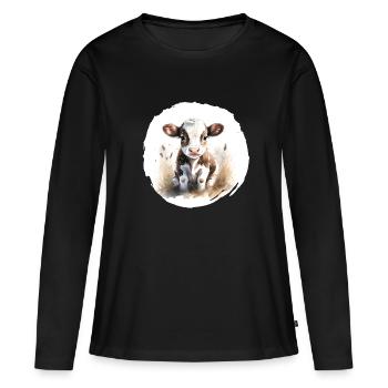 Aquarelle de veau - T-shirt manches longues Premium bio Femme - noir - Devant - Julia (174cm)