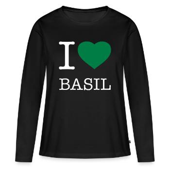 J’AIME LE BASILIC Basilikum - T-shirt manches longues Premium bio Femme - noir - Devant - Julia (174cm)