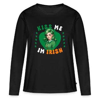 Embrasse-moi, je suis irlandaise - T-shirt manches longues Premium bio Femme - noir - Devant - Julia (174cm)