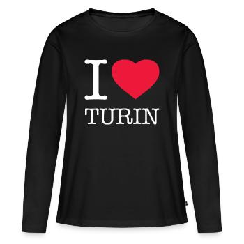 J’AIME TURIN - T-shirt manches longues Premium bio Femme - noir - Devant - Julia (174cm)