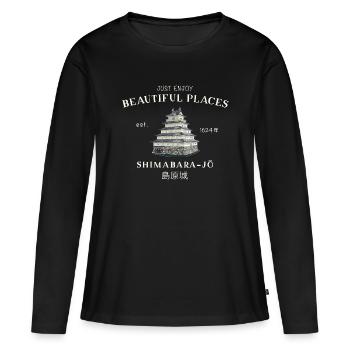 Château de Shimabara, Japon, Beaux Endroits Dessin - T-shirt manches longues Premium bio Femme - noir - Devant - Julia (174cm)