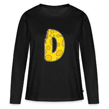 Lettre D - Lettre initiale D - Motif Fromage - T-shirt manches longues Premium bio Femme - noir - Devant - Julia (174cm)