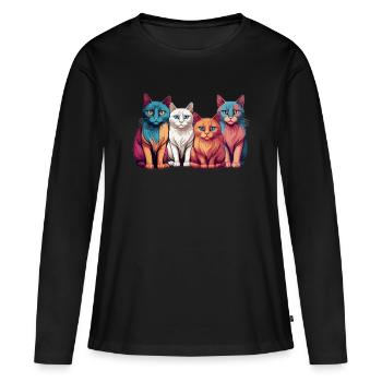 Gang de chats - T-shirt manches longues Premium bio Femme - noir - Devant - Julia (174cm)