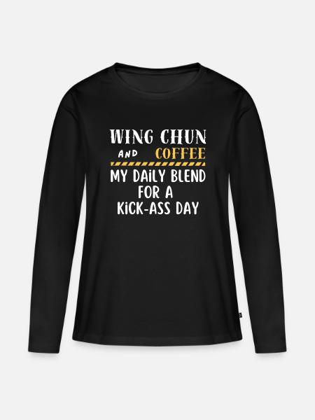 Wing Chun und Kaffee - Frauen Premium Bio Langarmshirt - Schwarz